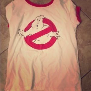 A white ghost buster t shirt